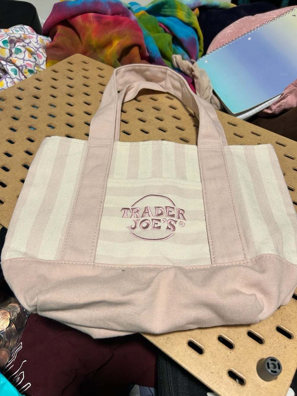 Trader Joe's Pink Striped Mini Canvas Tote Bag